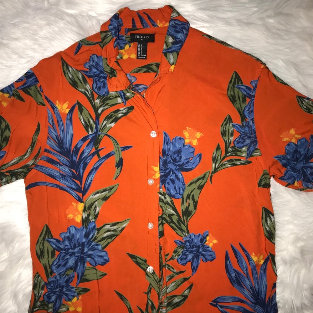 Men’s medium orange floral shirt from forever21